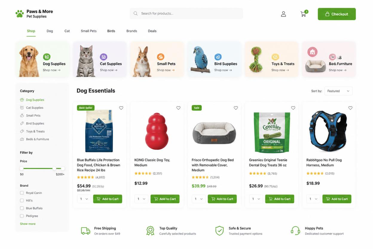 Paws & More — Shopify store we designed and built